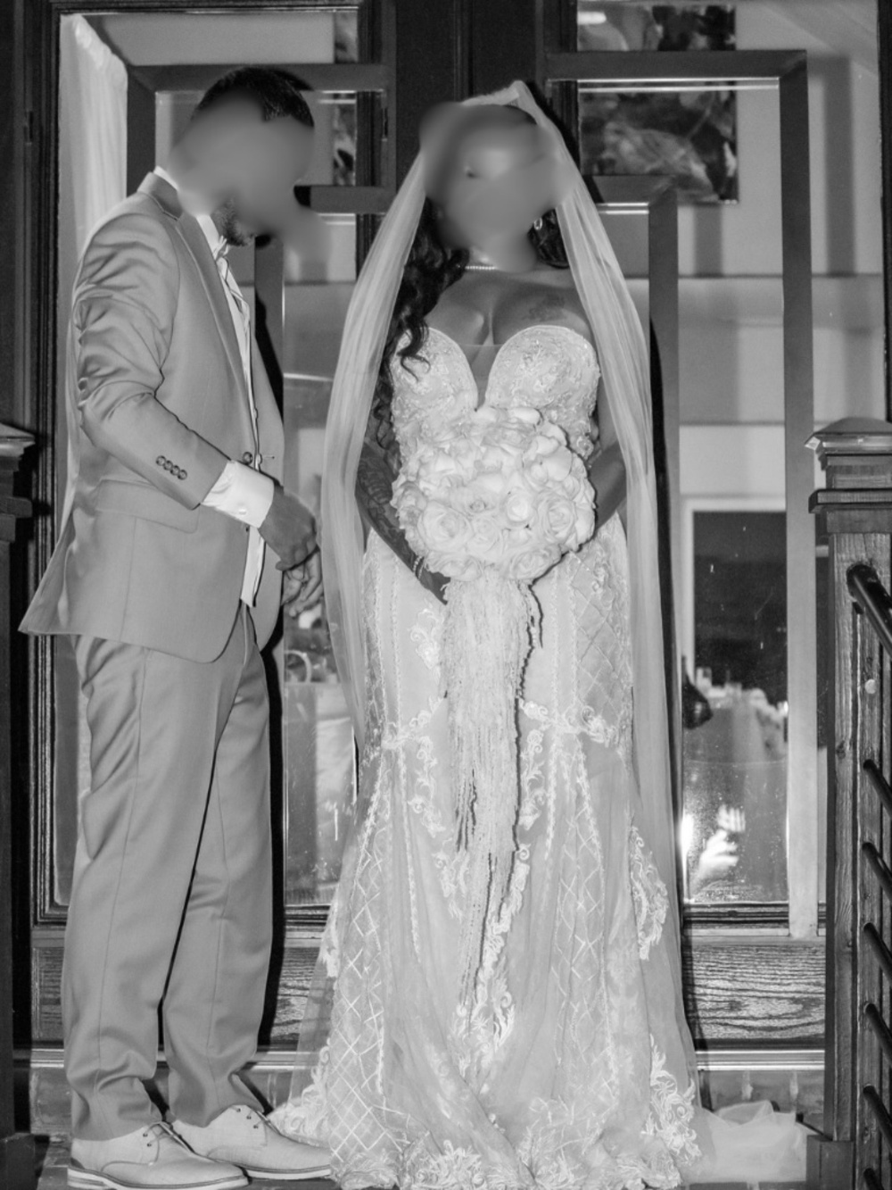 Oleg Cassini Beaded Scroll Lace Mermaid Dress (CWG878)